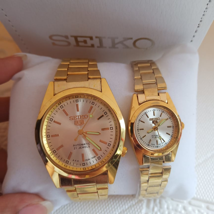 Buy 1 Take 1 SEIKO 5 Waterproof Couple Watch 18K Gold Watch for Women and Men