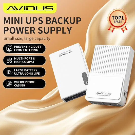 AVIDUS S110 10400mAh 2A Mini UPS Backup Power Supply 5V 9V 12V Voltage Adaptation Output For indoor CCTV Camera Wifi Router