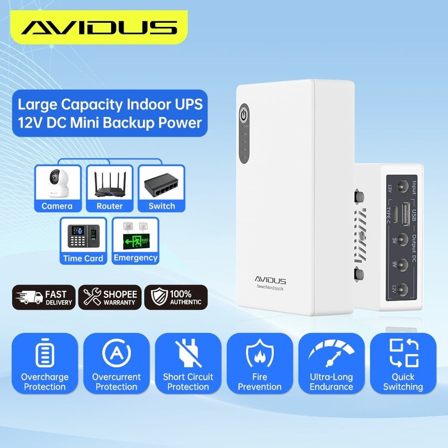 AVIDUS S110 Mini UPS Backup Power Supply for WiFi Router & CCTV – 20000mAh